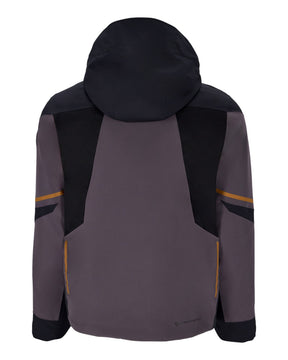 Obermeyer Charger Mens Jacket 2026 ski jacket -- Basalt colorway front view on model with hood and cuffs