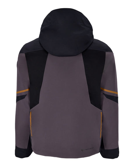 Obermeyer Charger Mens Jacket 2026 ski jacket -- Basalt colorway front view on model with hood and cuffs