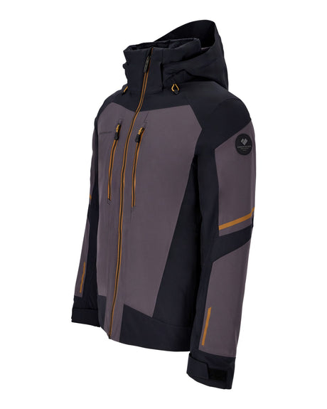 Obermeyer Charger Mens Jacket 2026 ski jacket -- Basalt colorway detail view of hood lining and wrist cuff design
