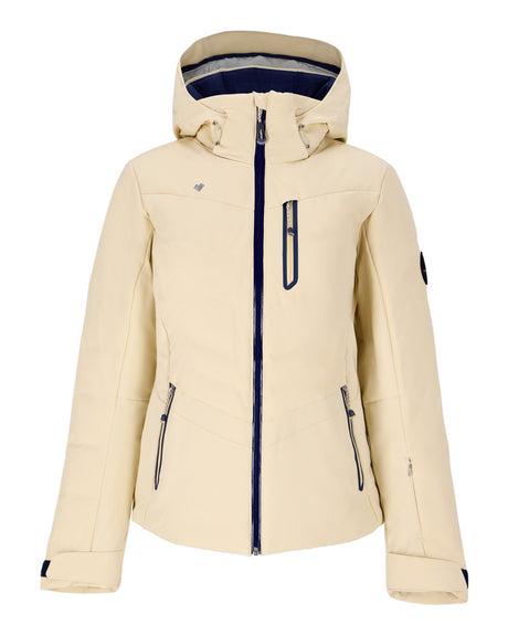 Obermeyer Cosima Down Womens Jacket 2026 ski jacket -- front view on model showing insulated shell and hood at Willis Ski