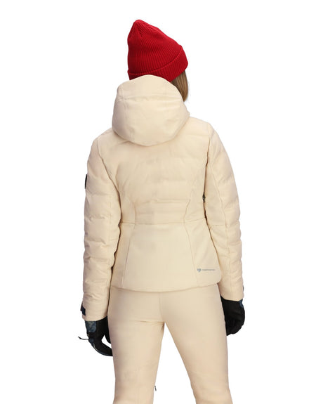 Obermeyer Cosima Down Womens Jacket 2026 ski jacket -- Bone colorway outside profile showing zippered pockets and seams