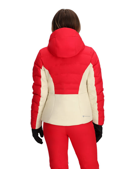 Obermeyer Cosima Down Womens Jacket 2026 ski jacket -- Ski Patrol colorway lifestyle view showing full jacket silhouette