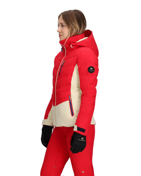 Obermeyer Cosima Down Womens Jacket 2026 ski jacket -- Ski Patrol 6 colorway lifestyle view showing full jacket silhouette