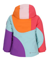 Obermeyer Livia Toddler Jacket ski jacket -- Atmosphere 2 colorway front view on model with hood and cuffs