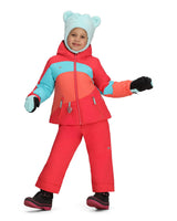 Obermeyer Livia Toddler Jacket 2026 ski jacket -- Tropical Pink 6 colorway detail view of hood lining and wrist cuff design