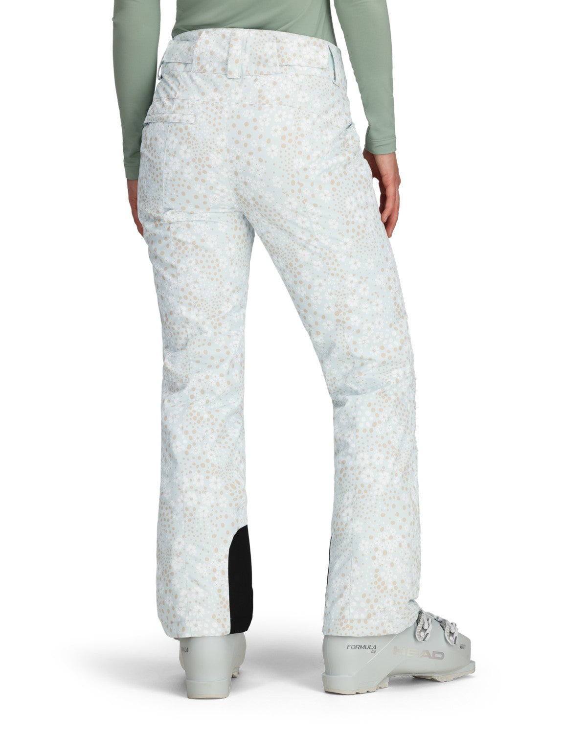Obermeyer Malta Print Womens Pant 2026 ski pant -- Daylight Meadow colorway side view showing side zip ventilation