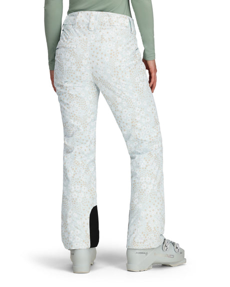 Obermeyer Malta Print Womens Pant 2026 ski pant -- Daylight Meadow colorway side view showing side zip ventilation
