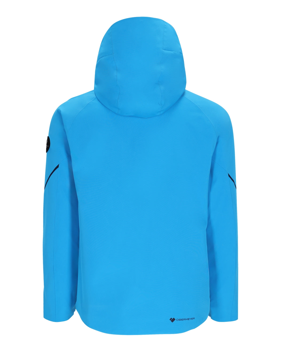 Obermeyer Raze Mens Jacket ski jacket -- Apres Blue colorway front view on model with hood and cuffs