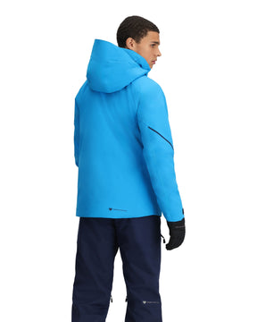 Obermeyer Raze Mens Jacket ski jacket -- Apres Blue colorway detail view of hood lining and wrist cuff design
