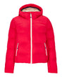 Obermeyer Slopeside Puffer Womens Jacket 2026 ski jacket -- Bali Sun colorway front view on model with hood and cuffs