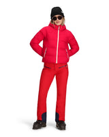 Obermeyer Slopeside Puffer Womens Jacket 2026 ski jacket -- Bali Sun 4 colorway detail view of hood lining and wrist cuff