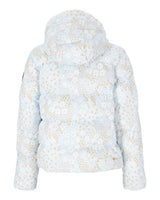 Obermeyer Slopeside Puffer Womens Jacket 2026 ski jacket -- Daylight Meadow colorway lifestyle view showing full jacket
