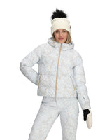 Obermeyer Slopeside Puffer Womens Jacket 2026 ski jacket -- Daylight Meadow colorway lifestyle view showing full jacket