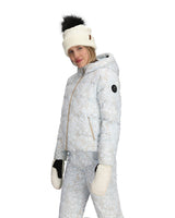 Obermeyer Slopeside Puffer Womens Jacket 2026 ski jacket -- Daylight Meadow 4 colorway lifestyle view showing full jacket