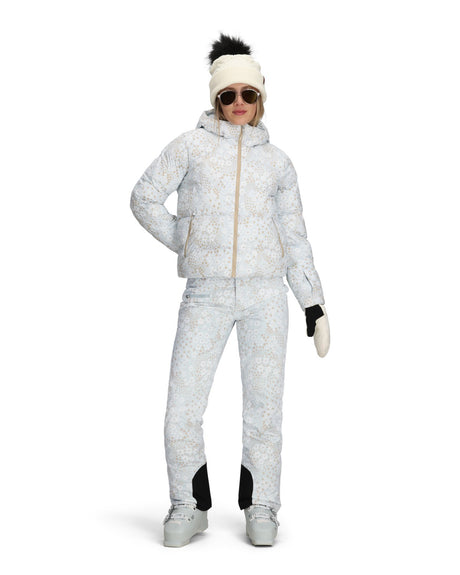Obermeyer Slopeside Puffer Womens Jacket 2026 ski jacket -- Daylight Meadow 6 colorway lifestyle view showing full jacket