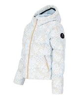 Obermeyer Slopeside Puffer Womens Jacket 2026 ski jacket -- Daylight Meadow 8 colorway lifestyle view showing full jacket