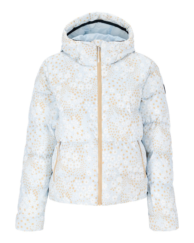 Obermeyer Slopeside Puffer Womens Jacket 2026 ski jacket -- front view on model showing insulated shell and hood at Willis