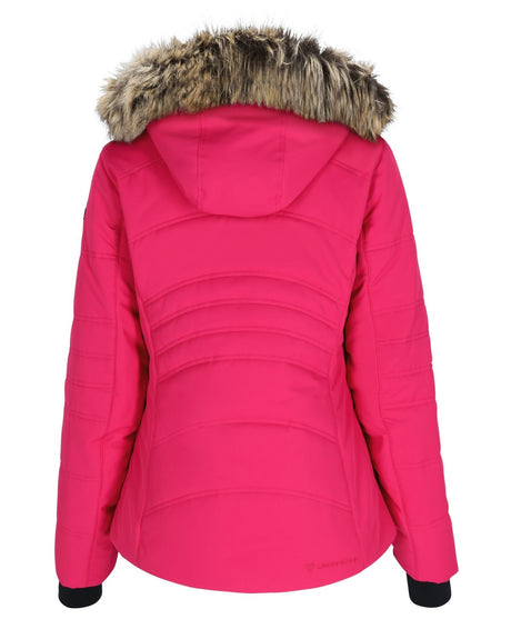 Obermeyer Tuscany Ii Womens Jacket ski jacket -- Showstopper 10 P colorway front view on model with hood and cuffs