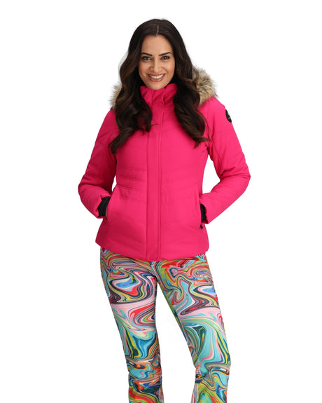 Obermeyer Tuscany Ii Womens Jacket ski jacket -- Showstopper 16 P colorway back view showing articulated powder skirt and fit