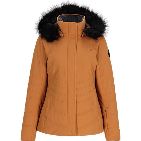 Obermeyer Tuscany Womens Jacket ski jacket -- Brown Sugar 6 colorway back view showing articulated powder skirt and fit