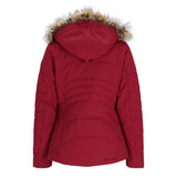 Obermeyer Tuscany Womens Petite Jacket ski jacket -- Maroon Bells 6 colorway front view on model with hood and cuffs