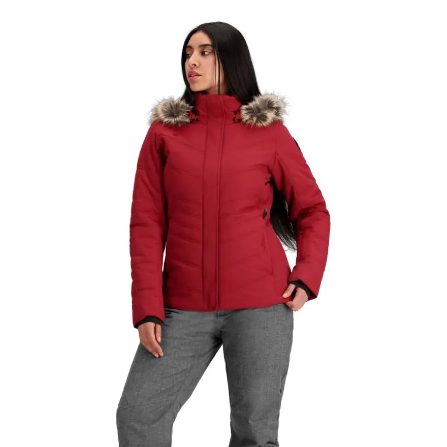 Obermeyer Tuscany Womens Petite Jacket ski jacket -- Maroon Bells 8 colorway outside profile showing zippered pockets and