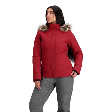 Obermeyer Tuscany Womens Petite Jacket ski jacket -- Maroon Bells 8 colorway outside profile showing zippered pockets and