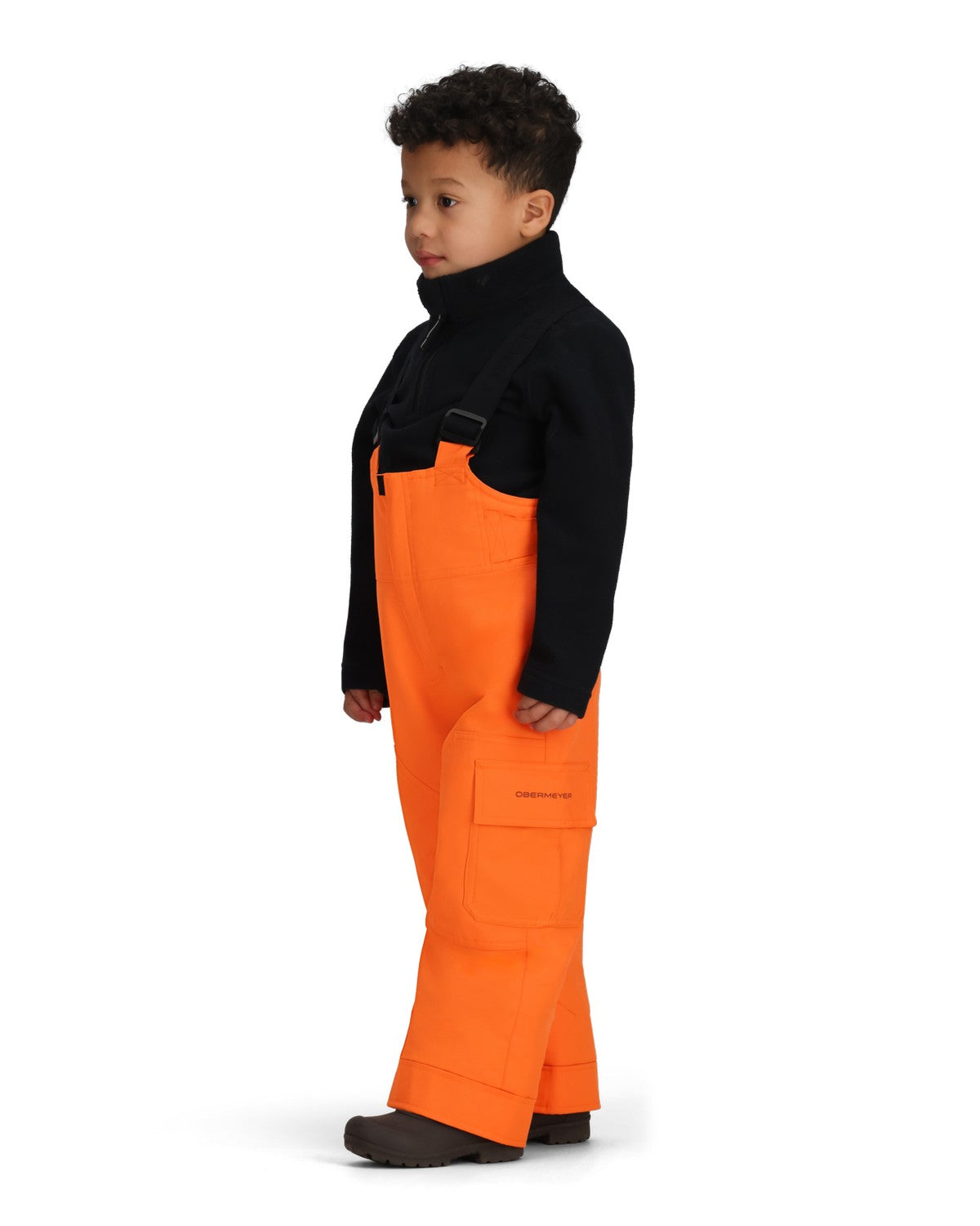 Obermeyer Volt Toddler Bib 2026 ski pant -- Just Orange 6 colorway waistband and suspender detail