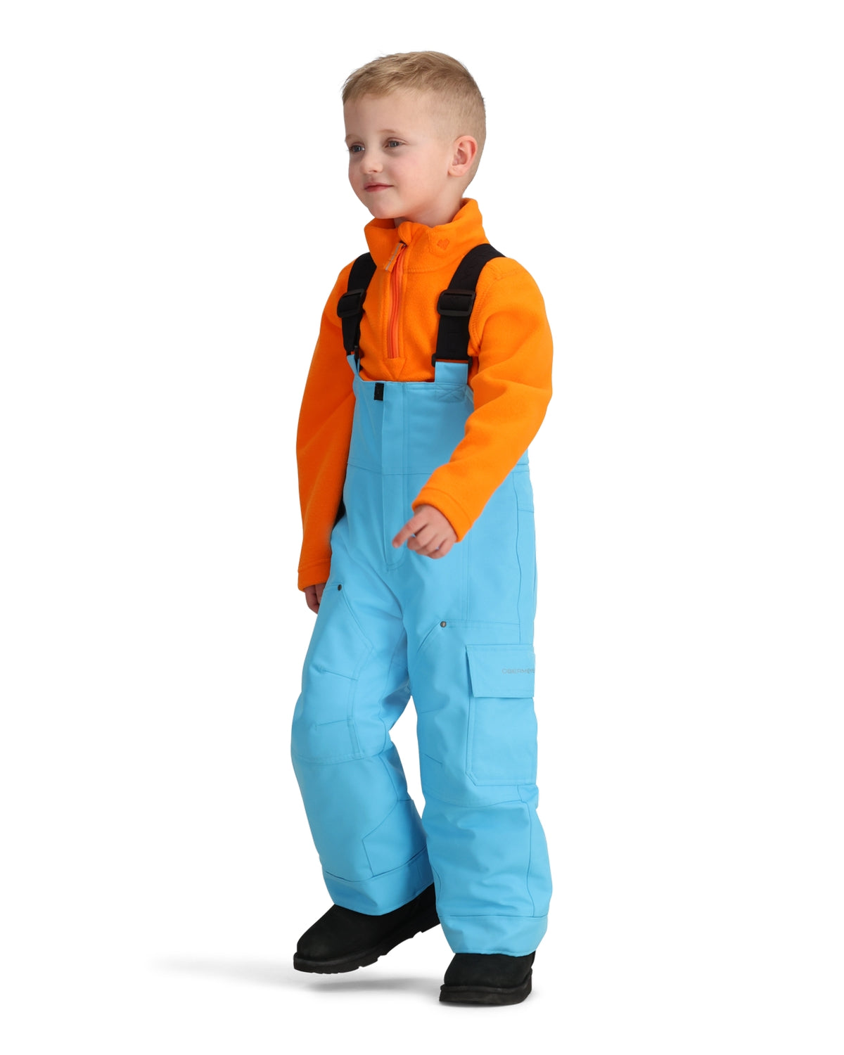 Obermeyer Volt Toddler Pant ski pant -- Waterslide 5 colorway side view showing side zip ventilation
