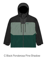 Picture Object Mens Jacket ski jacket -- Black Shadow colorway front view on model with hood and cuffs