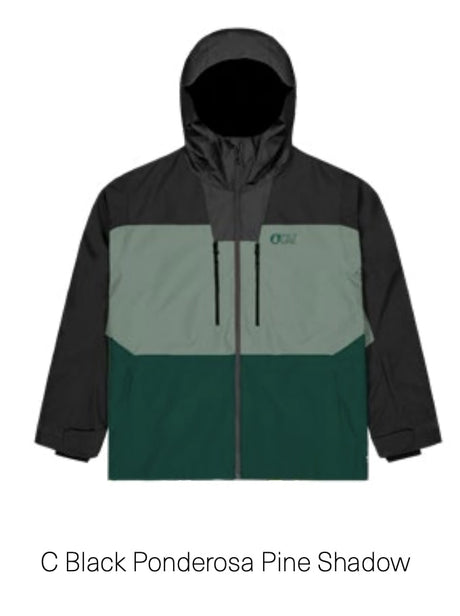 Picture Object Mens Jacket ski jacket -- Black Shadow colorway front view on model with hood and cuffs