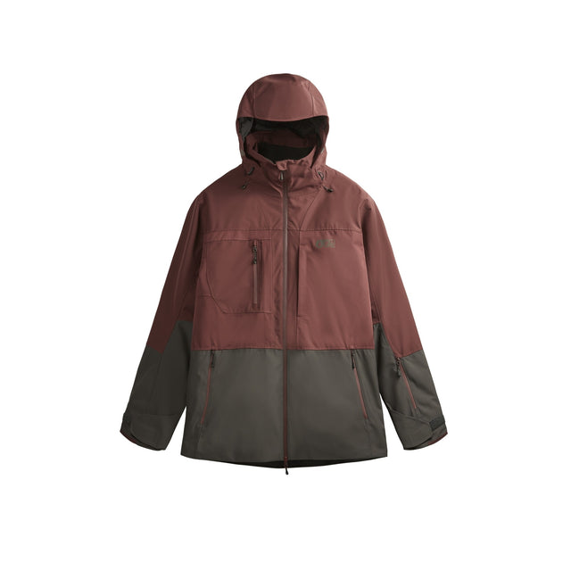 Picture Track Mens Jacket ski jacket -- front view on model showing insulated shell and hood at Willis Ski and Board