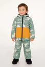 Protest Carlos Toddler Jacket 2026 ski jacket -- Aspen Green 4 colorway front view on model with hood and cuffs
