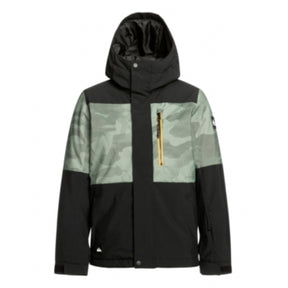 Quiksilver Mission Printed Block Junior Jacket ski jacket -- front view on model showing insulated shell and hood at Willis