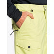 Quiksilver Utility Mens Pant ski pant -- Celery Green colorway side view showing side zip ventilation
