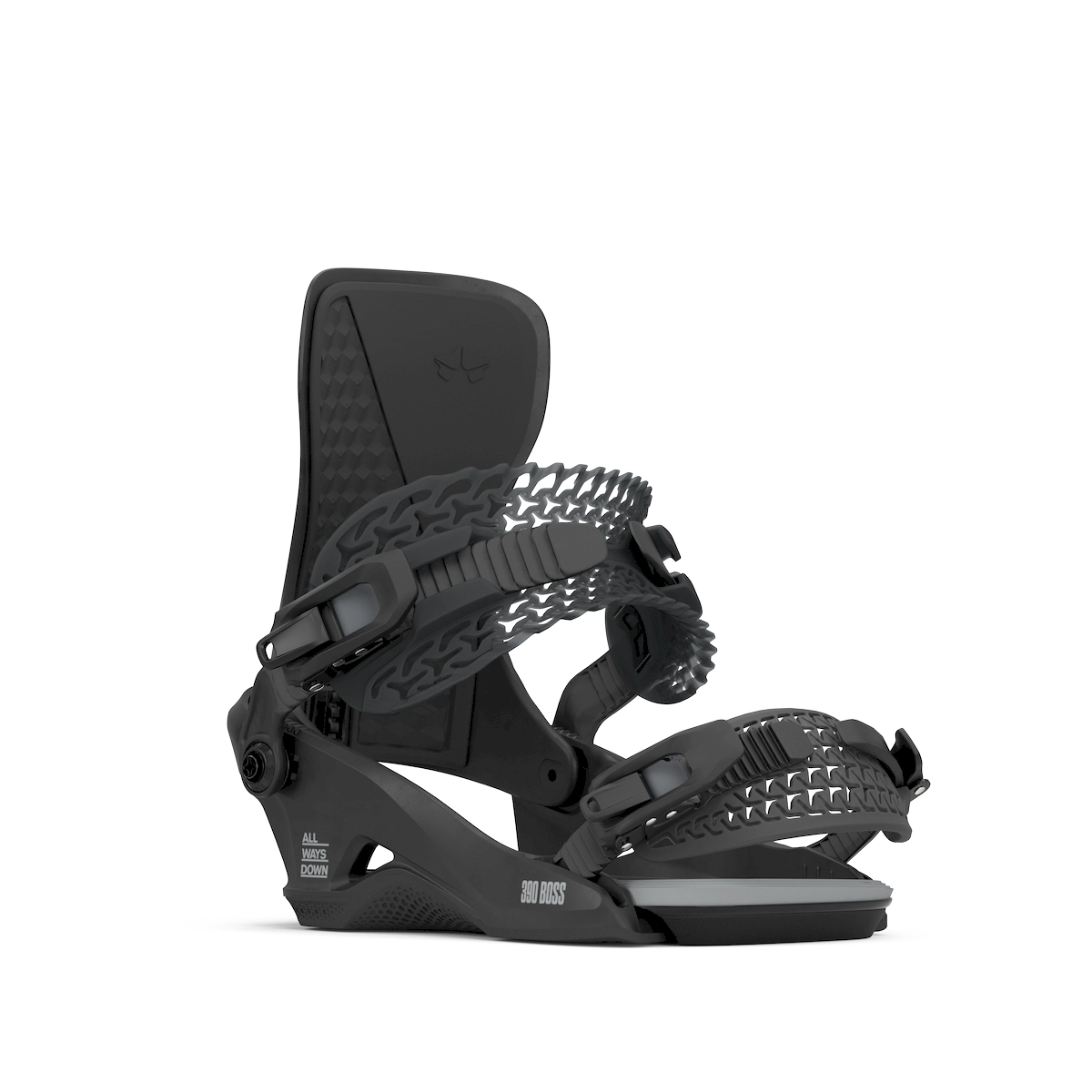 Rome 390 Boss HW Snowboard Bindings 2026 shown from the front, highlighting the highback and strap construction | available at Willi's Ski and Board shops