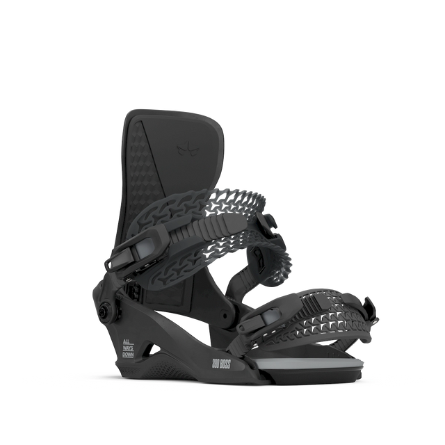 Rome 390 Boss HW Snowboard Bindings 2026 shown from the front, highlighting the highback and strap construction | available at Willi's Ski and Board shops