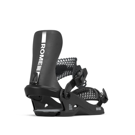 Rome 390 Boss Hw Snowboard Bindings 2026 snowboard binding -- Black Lg colorway top view showing highback and straps