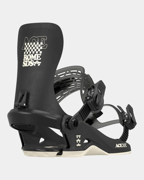 Rome Ace Snowboard Bindings snowboard binding -- Black Med Lg colorway top view showing highback and straps