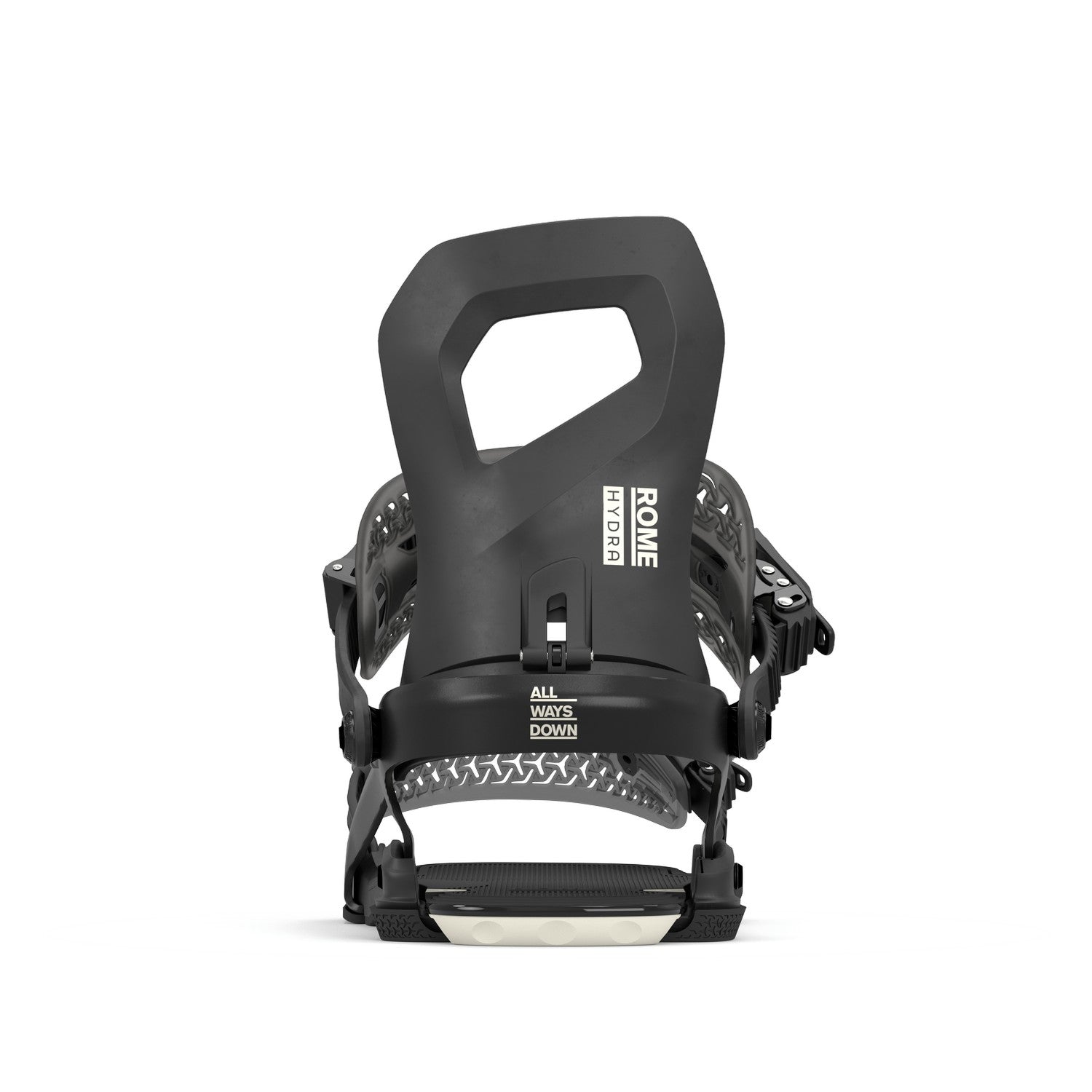 Rome Hydra Aw Snowboard Bindings 2026 snowboard binding -- Black Med Lg colorway top view showing highback and straps