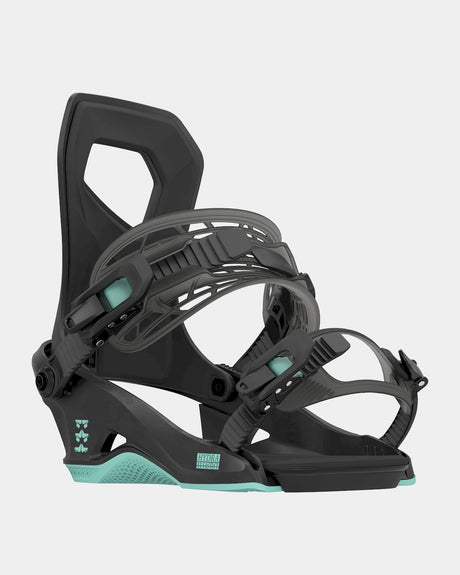 Rome Hydra Snowboard Bindings snowboard binding -- Black Med Lg colorway top view showing highback and straps