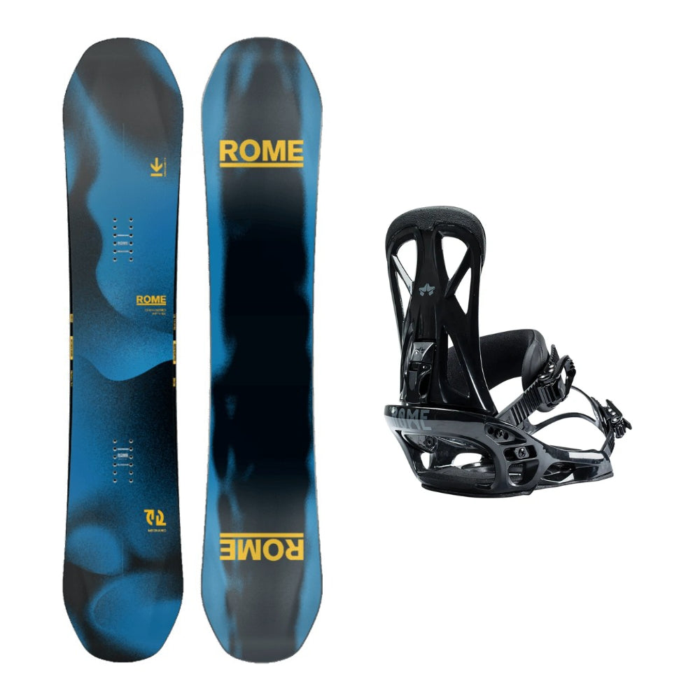 Rome Mechanic Snowboard 2026 alpine binding -- With Rome United Bindings colorway top view showing toe and heel piece