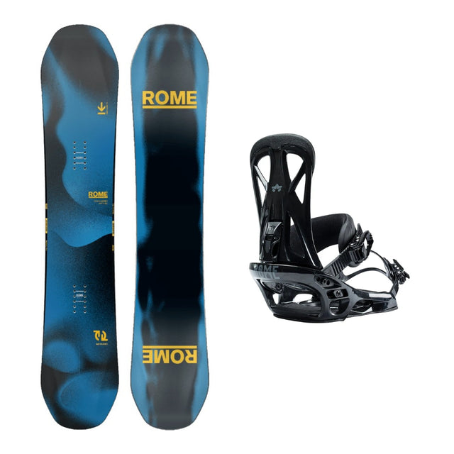 Rome Mechanic Snowboard 2026 alpine binding -- With Rome United Bindings colorway top view showing toe and heel piece