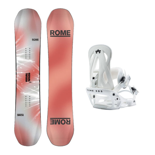 Rome Royal Snowboard 2026 alpine binding -- With Rome Shift Bindings colorway top view showing toe and heel piece