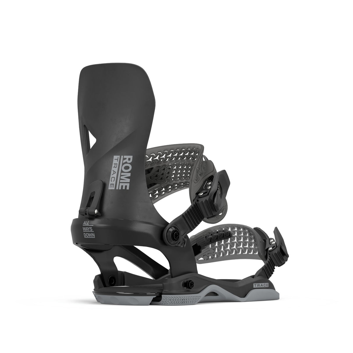 Rome Trace Aw Snowboard Bindings 2026 snowboard binding -- Black Med Lg colorway top view showing highback and straps