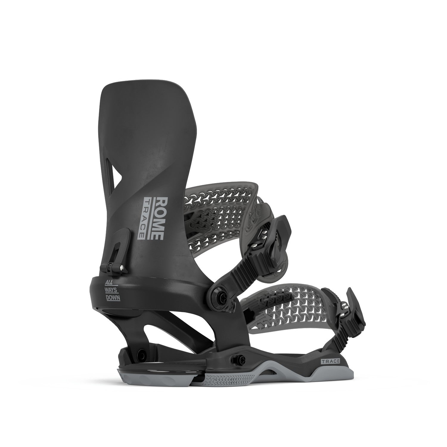 Rome Trace Aw Snowboard Bindings 2026 snowboard binding -- Black Med Lg colorway top view showing highback and straps