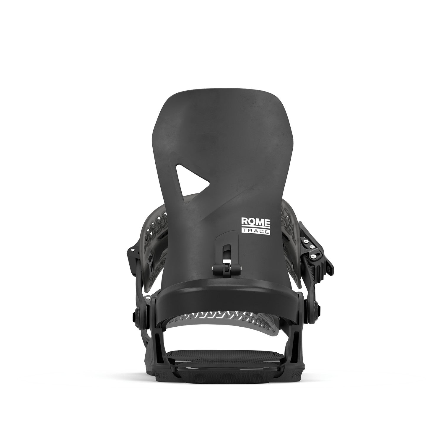 Rome Trace Hw Snowboard Bindings 2026 snowboard binding -- Black Med Lg colorway top view showing highback and straps