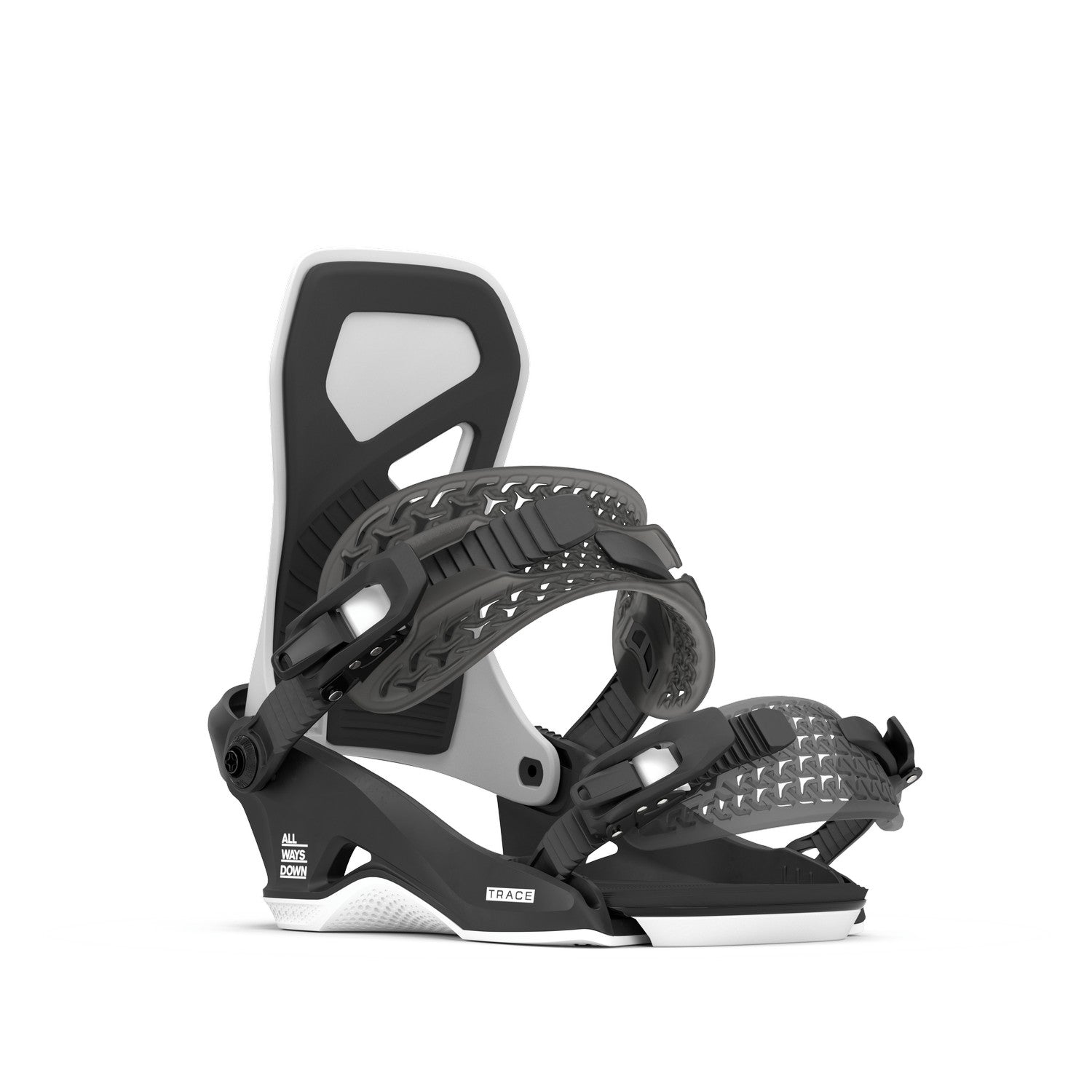 Rome Trace Hw Snowboard Bindings 2026 snowboard binding -- White Lg colorway side profile