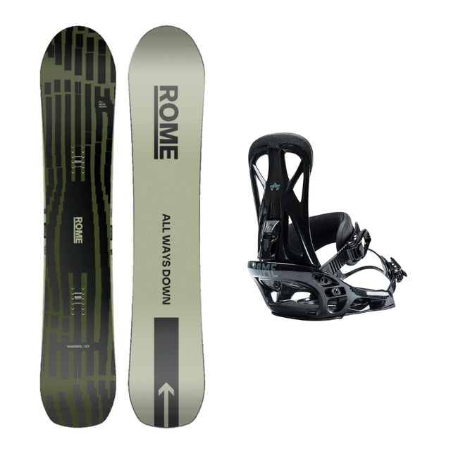 Rome Warden Snowboard 2026 alpine binding -- With Rome United Bindings colorway top view showing toe and heel piece