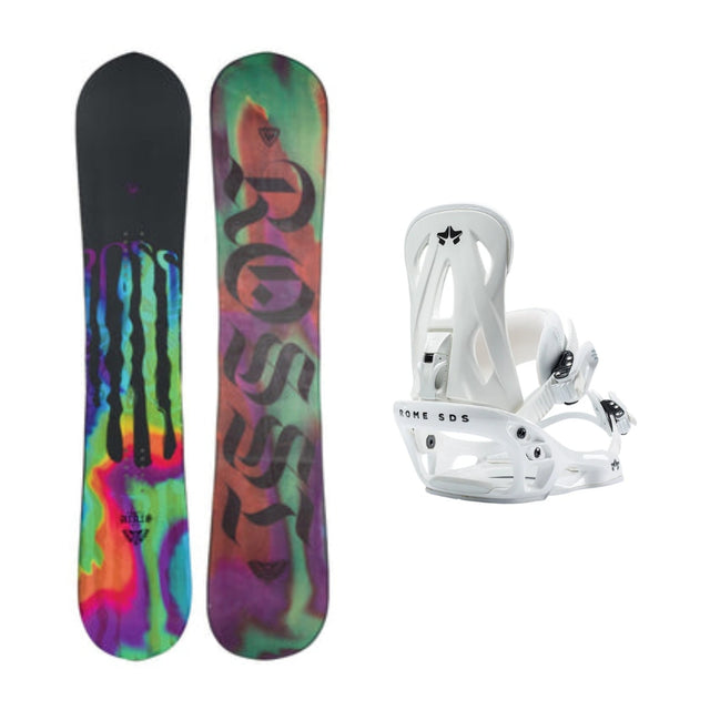 This is an image of Rossignol Airis Snowboard with Rome Shift Bindings